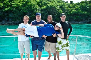 The early DigiCert crew: (from left) Paul Tiemann, Jeff Snider, Flavio Martins, Ken Bretschneider, holding Chris Skarda.